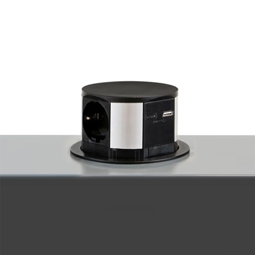 Emuca - Multiconnettore Vertikale Push Diametro 100Mm, 3 Spine Di Tipo Schuko, 1 Usb A, 1 Usb C, Acciaio E Tecnoplastica, Verniciato Nero - 5