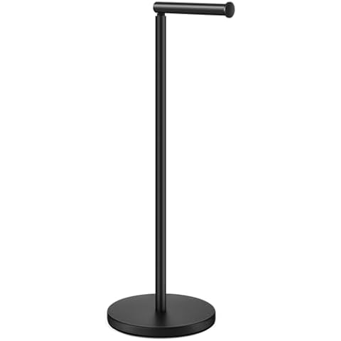 DAWNER 24" Black Toilet Paper Holder Free Standing, Stainless Steel Rustproof Toilet Paper Stand with Storage, Stable Heavy Weighted Flat Base for Apartment, Bathroom, Kitchen, Matte Black Finish Cover