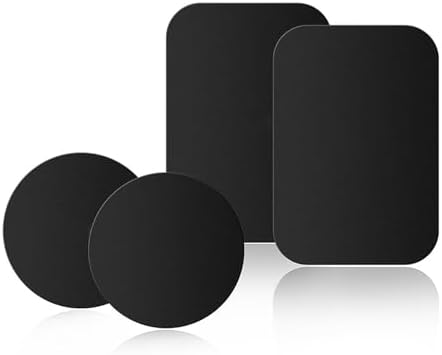Adhesive Thin Metal Plates(Compatible with Magnetic Mounts),4 Piece Metal Plates for Phone Case(2 Rectangle and 2 Round) S-07N(Black)