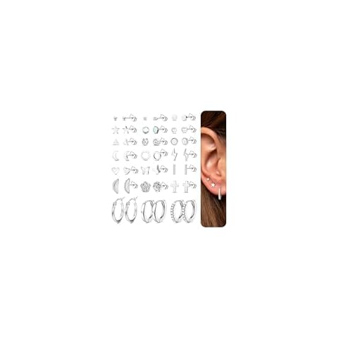 MILACOLATO 21 Pairs Silver Stud Earrings Set Cover