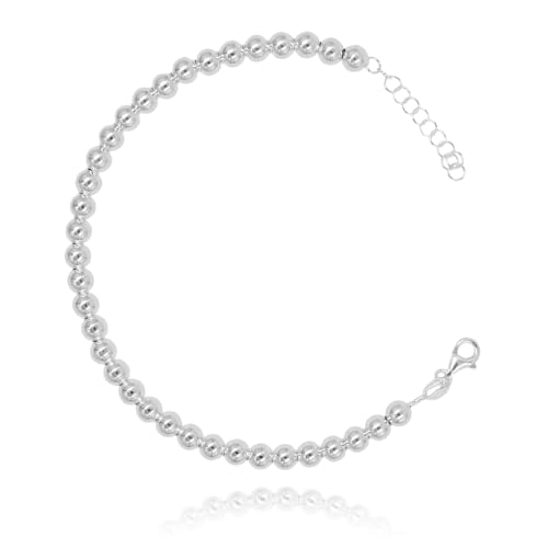 Pulsera Mujer Plata de Ley 925 - Pulsera Bolas Plata de 5mm con ajuste de medida - Regalos para mujer originales - Se envía en una cajita Hand Made ideal para regalar