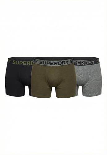 Superdry Herren Boxer Dreierpack Schwarz/Khaki/Grau S