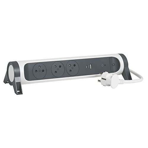 Legrand - Rallonge multiprise rotative avec 3 prises de courant Surface , parafoudre et USB Type-A+ Type-C - blanc et gris foncé