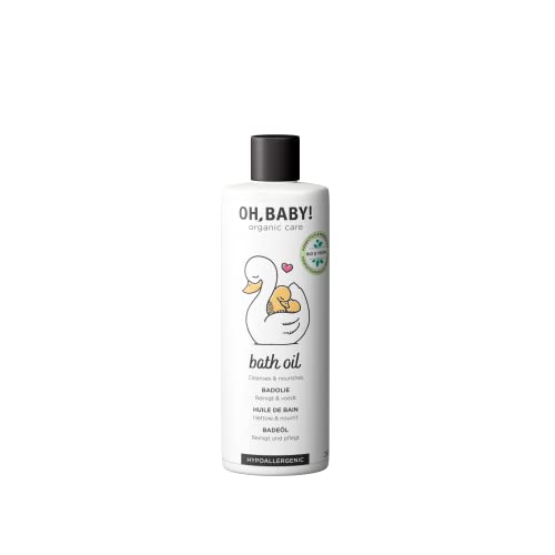 Oh, Baby! Aceite de baño orgánico y vegano para la piel seca del bebé, baño de aceite hidratante, enriquecido con prebióticos y probióticos, baño para bebés con agua termal natural y aceite de girasol