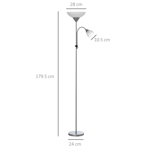HOMCOM Modern Floor Lamp, Uplighter 2-Light Tall Standing Lamp with Adjustable Heads, for Living Room, Bedroom, Office - 7