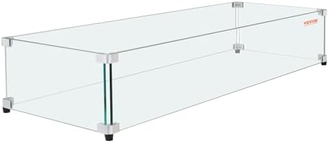 VEVOR Glass Wind Guard for Rectangular Fire Pit Table 36 x 16 x 7.5 Inch, 0.31 inch Thick and Sturdy Tempered Glass Panel with Hard Aluminum Corner Bracket & Rubber Feet, Easy to Assemble
