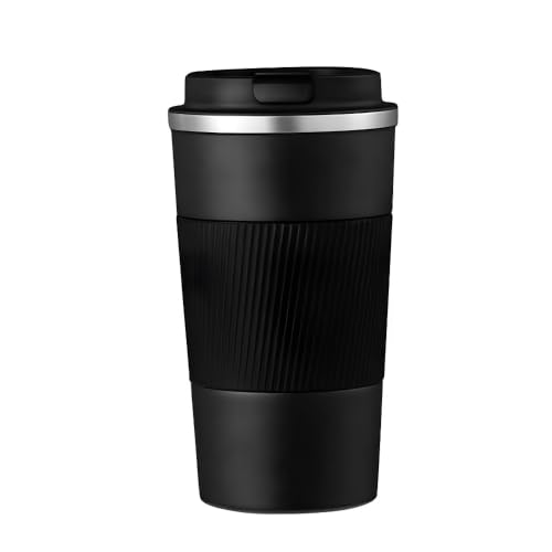 Image of Travel Coffee Mug | Stainless Steel Coffee Mug with Leakproof Lid | Thermal Coffee Cup for Hot & Cold Drinks | Spill Proof Reusable Travel Mug for Office, Car, Home & Travel (Black) - 510 ML