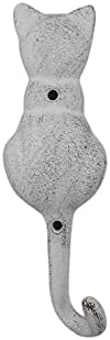 Handcrafted Nautical Decor Whitewashed Cast Iron Cat Tail Decorative Metal Wall Hook 7"