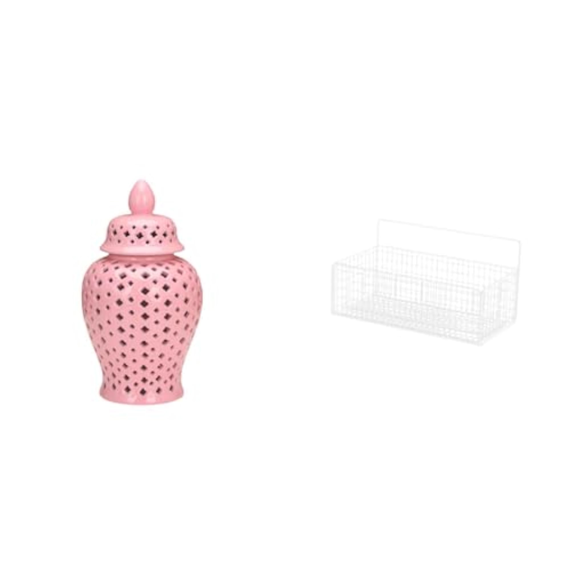 Porcelain Ginger Jar with Lid, Decorative Storage Basket