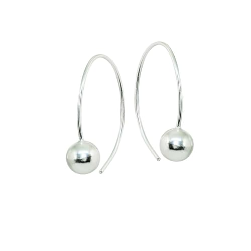 Upside Down Bead Wire Polished Sterling Silver Open Hoop Earrings
