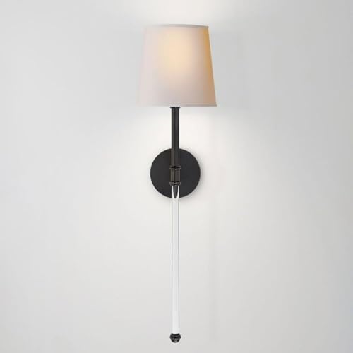 Applique murale haut de gamme ZR98US fine tige noire et grand abat-jour textile chic