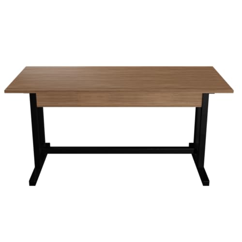 Image of Riyan Luxiwood Zinnia Computer Table with Keyboard Tray, Matt Finish Wood Top with Metal Legs, Study Table, Gaming Table, Multipurpose All-in-one Table (Beige)