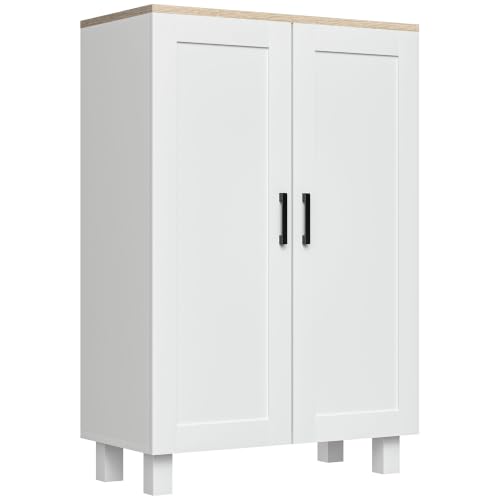 HOMCOM Aparador de 2 Puertas Mueble Auxiliar de Cocina 60x30x90 cm Blanco
