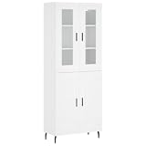 Yisssmeng Armadietto alto bianco, 69,5 x 34 x 180 cm, elegante vetrina in legno, metallo e vetro, stabile armadietto da soggiorno con molto spazio per soggiorno, corridoio e cucina