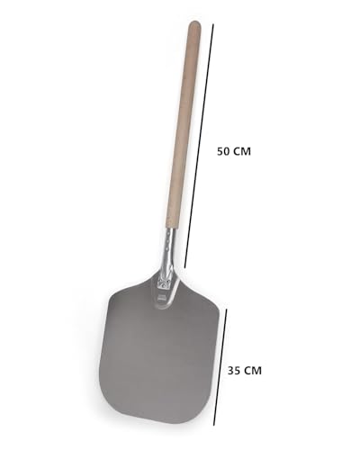 Image of KMW Aluminium Pizza Peel /Pizza Schoop /Pizza Shovel /Pizza Lifter /Pizza Pill Hand Finished Professional Wooden Handle - 35 CM Blade, 85 CM Total Length.