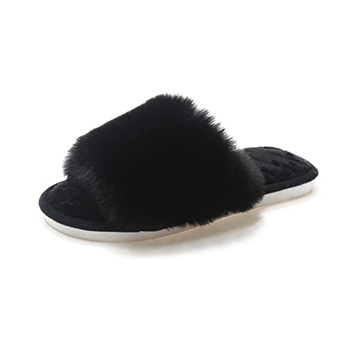 Pantoufles de fourrure moelleuse pour femmes chaussures maison chaudes hiver