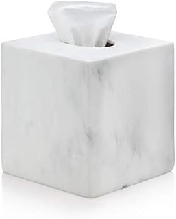 Essentra Home White Square Tissue Box Cover for Vanity Countertops