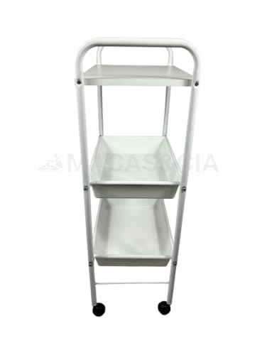 CARRINHO AUXILIAR 1 TAMPO MDF E 2 BANDEJAS PLÁSTICAS BRANCO