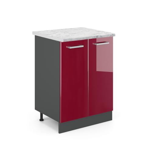 Vicco Küchenunterschrank R-Line, Rot Hochglanz, 60 cm AP Marmor, zur freien Kombination innerhalb modularer Küchensysteme