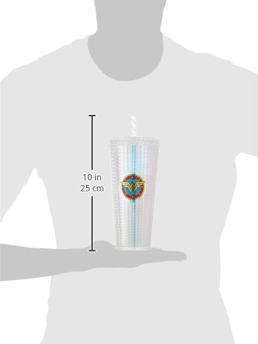 Image of Spoontiques DC Comics Diamond Tumbler, 20oz - Textured Cup w /Staw, Double Wall Insulated, BPA Free - Wonder Woman