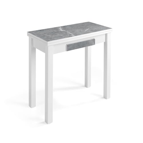 MOMMAHOME® Table de Cuisine et Salle à Manger Extensible, Pliable, Moderne, Couleur Blanc/Gris Marbre, Lazio, Dimensions 80x40/80x78 cm