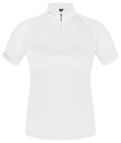 Equinate Camiseta funcional Lunari para mujer, ligera de manga corta con cuello alto y mangas de malla, transpirable, elástica y de secado rápido, para equitación y entrenamiento, Blanco, M