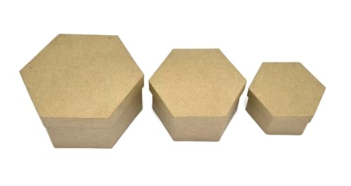 AllStellar Hexagon Paper Mache Nesting Boxes – Small Set of 3 Paper Mache Boxes with lids for Crafting, Gifts, Storing Jewelry, Treasure, Accessories, Cosmetics, Ornament and More