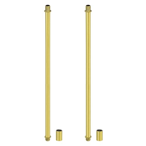 Image of PATIKIL Straight Pipe Lamp Stems Rod Kit, 2 Set M10 Carbon Steel 300mm(11.81 inch) Long Double End Thread Rod with Coupling Nuts Sleeve Connector for Table Lamps Chandeliers,Sand Gold