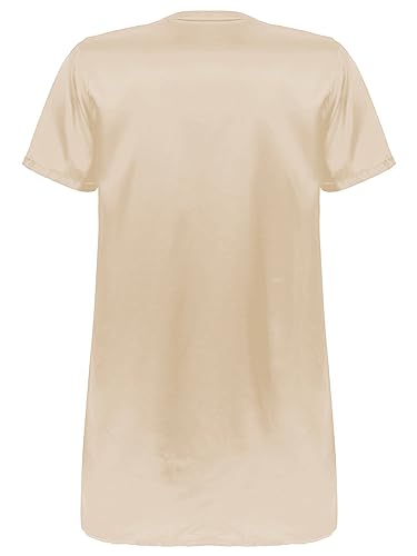 Hularka Men's Silk Satin Nightshirt Nightgown Short Sleeve V-neck Casual Nightwear Top Shirt Sleepwear4