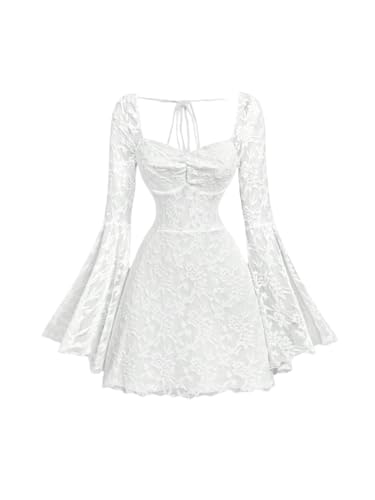 Image of WDIRARA Women's Floral Jacquard Gothic Bell Long Sleeve Dress