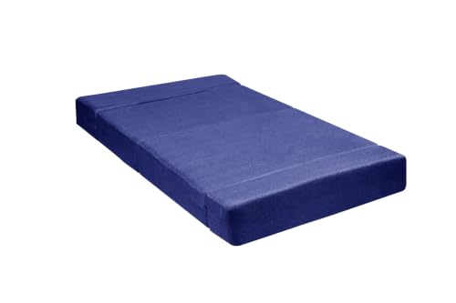 Image of Los Angeles Foldable One Seater Sofa Cum Bed, Sofa Bed 3 X 6 Feet Jute Fabric Washable Cover- Including Cushion Perfect for Living Room & Office, Guest Room - Blue Color