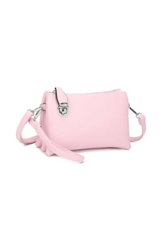 BagDesign Small Crossbody Bag for Women, Multi Pocket Shoulder Purse, Lightweight Everyday Travel Handbag with Adjustable Strap (Pale Pink)