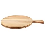 TOBBOMEY Tabla de Cortar Redonda de Madera de Acacia con Mango Ergonómico Resistente y Fácil de Limpiar para Carne Pizza Verduras y Queso Cocina o Profesional