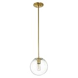 Modern Glass Pendant Light 1-Light Gold Globle Pendant Light Fixtures Single Kitchen Island Hanging Light with Clear Glass for Kitchen Island, Dining Room, Bedroom, Hallway E26 Base