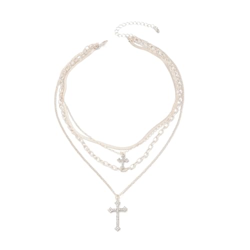 GUYOSWXNM Collar en capas de plata para mujer de 4 piezas con colgante de cruz y circonita, un collar de moda que se puede apilar o usar por separado, adecuado como regalo (Estilo B)
