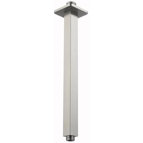 Voolan Shower Arm with Flange, Ceiling Mounted Fixed Shower Pipe, Bathroom Straight Rain Shower Replacement Arm, Universal Connection 1/2 NPT (12 Inch Square, Brushed Nickel) Cover