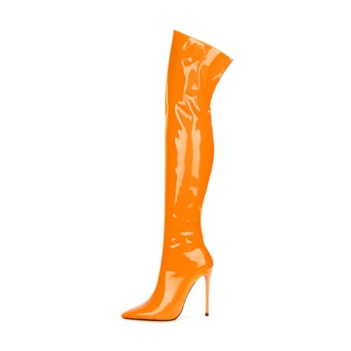 Image of Thigh high boots for women striped Back zipper Burgundy Zebra Print Over the knee Sexy gold white pointed toe Cow Print leopard Magenta stiletto heel