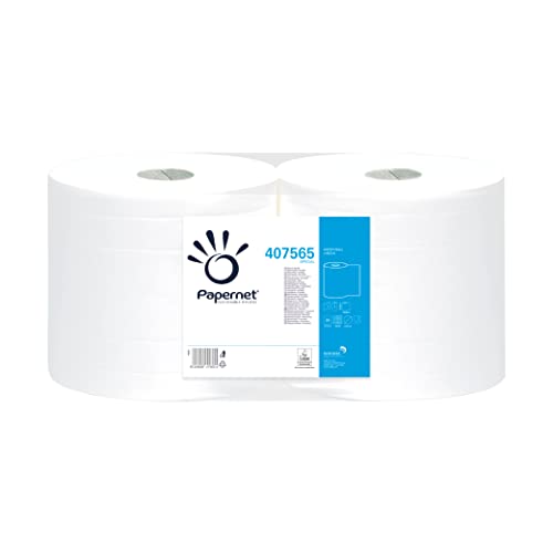 Papernet - Bobina Industriale 407565, 1 Confezione da 2 Rotoli di Carta Assorbente Asciugatutto in Pura Cellulosa da 180 m Ciascuno, 2 Veli, 800 Strappi per Rotolo da 23,4x22,5cm
