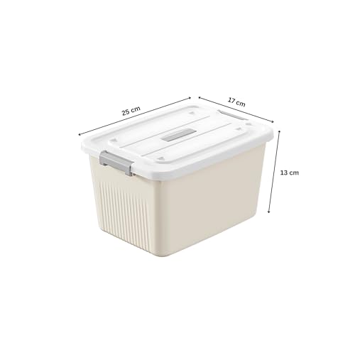 Image of KREPS Plastic Storage Bins With Latching Lids Stackable Containers, Large Storage Box For Bedroom, Basement, Classroom, Camping, Office (CREAM, SMALL - 9.5 X 7 X 5.5 INCH, PACK OF - 1)