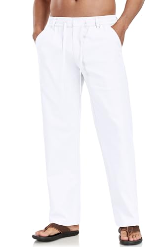 Boisouey Mens Casual Linen Pants Loose Fit Elastic Waist Drawstring Beach Summer Yoga Trousers