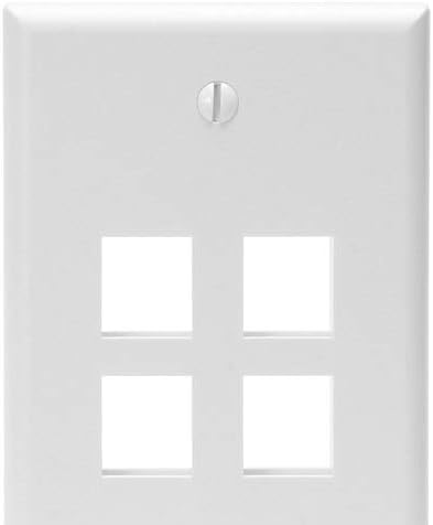 Leviton 41080-4WP QuickPort Wallplate, Single Gang, 4-Port, White