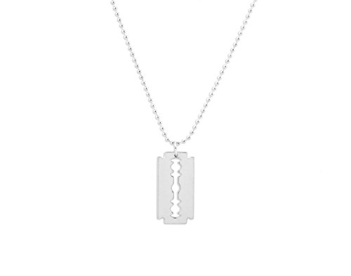 MD Barber Razor Blade Necklace with Ball Chain & Key Ring (Silver)