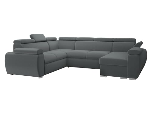 Mirjan24 Boston U Canapé d'angle avec tiroir de lit et fonction convertible, canapé d'angle rembourré avec appuie-têtes réglables, en forme de U, paysage...