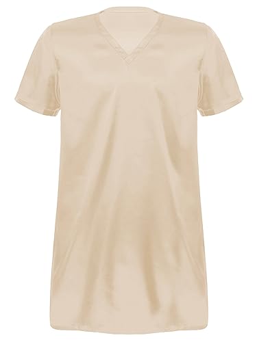 Hularka Men's Silk Satin Nightshirt Nightgown Short Sleeve V-neck Casual Nightwear Top Shirt Sleepwear3