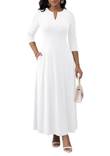 Image of MarryUP Women's V-Neck 3 /4 Sleeve Elegant Maxi Dress with Pockets Church Dresses 2026