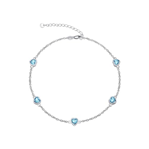 Image of Dorunmo Heart Birthstone Bracelets 925 Sterling Silver Round Birthstone Anklet for Women Birthday Jewelry Gifts for Girlfriend Wife Mother Her