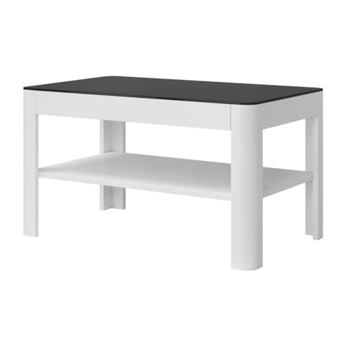 Mesa Baja Tonga, Color Blanco con Tablero de Vidrio Ahumado, 100 x 55 x 60 cm