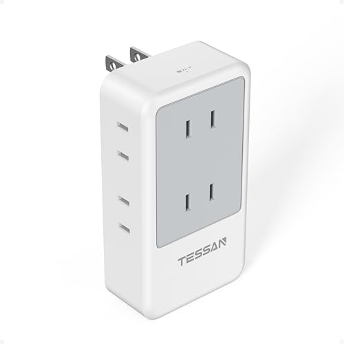 コンセントタップ 雷ガード 電源タップ たこあしコンセント l字 TESSAN タコ足配線 マルチタップ 分岐 たこあし配線 コンパクト 3つ方向 充電 雷サージ 縦型 小型 耐熱性素材採用 絶縁キャップ付きの商品画像（Amazon）
