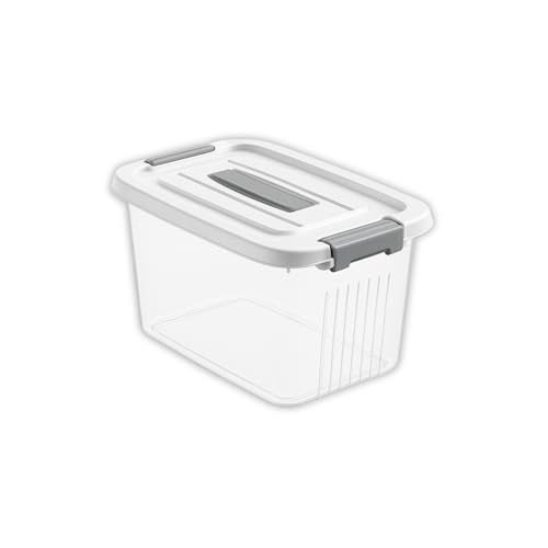 Image of HoopVool Smiley Face Plastic Storage Bin with Locking Lid - Sturdy and Versatile Home Organizer, Available in Multiple Color And Size. (WHITE, PACK OF - 1, MEDIUM - 13 X 8.6 X 5.1 INCH)
