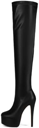 Fashion Women's Over Knee High Stiletto Platform Heel Boots Night Sexy Black Leather Thigh High Boots